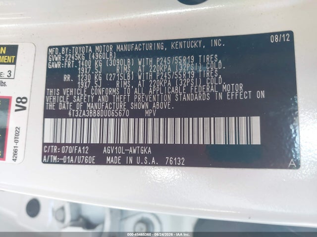Продаж на аукціоні авто 2013 Toyota Venza Le, vin: 4T3ZA3BB8DU065670, номер лоту: 45465360