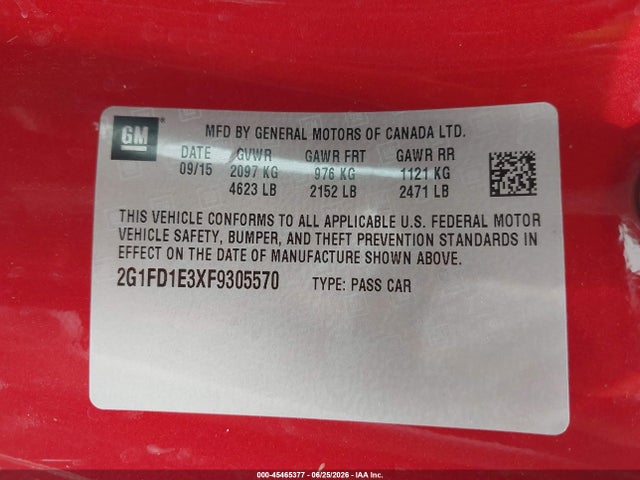 Aukcja sprzedaży 2015 Chevrolet Camaro 1lt, vin: 2G1FD1E3XF9305570, numer aukcji: 45465377