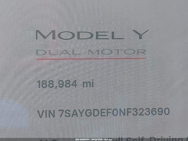 Aukcja sprzedaży 2022 Tesla Model Y Performance Dual Motor All-wheel Drive, vin: 7SAYGDEF0NF323690, numer aukcji: 45465392