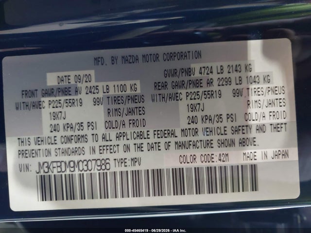 Aukcja sprzedaży 2021 Mazda Cx-5 Grand Touring, vin: JM3KFBDM9M0307986, numer aukcji: 45465419