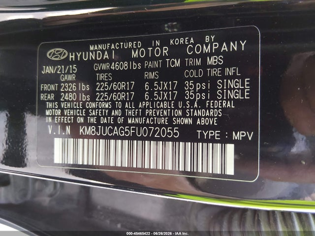 Продаж на аукціоні авто 2015 Hyundai Tucson Se, vin: KM8JUCAG5FU072055, номер лоту: 45465422