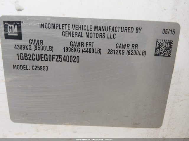 45465429 :رقم المزاد ، 1GB2CUEG0FZ540020 vin ، 2015 Chevrolet Silverado 2500hd Built After Aug 14 Work Truck مزاد بيع