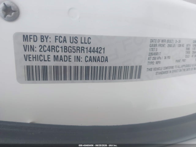 Auction sale of the 2024 Chrysler Pacifica Touring L, vin: 2C4RC1BG5RR144421, lot number: 45465456