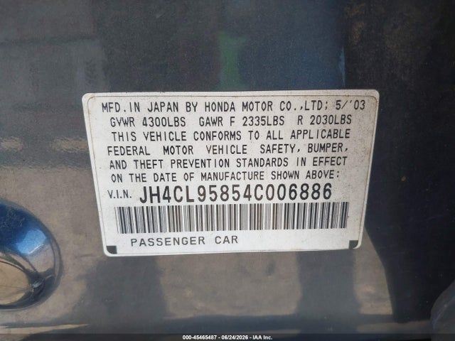 45465487 :رقم المزاد ، JH4CL95854C006886 vin ، 2004 Acura Tsx مزاد بيع