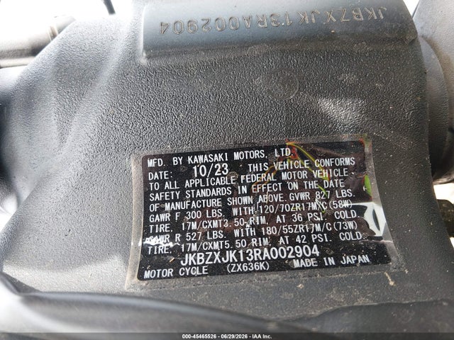 JKBZXJK13RA002904 Kawasaki Zx636 K