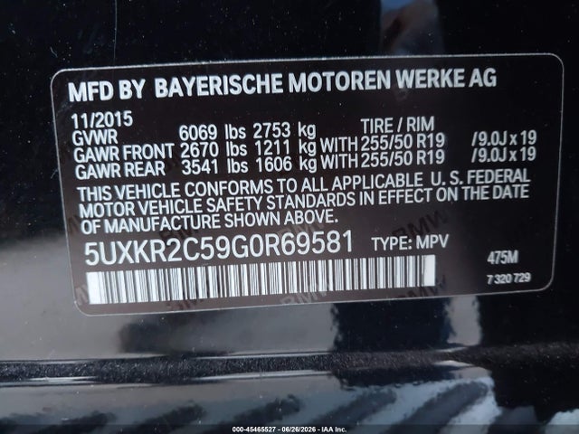 45465527 :رقم المزاد ، 5UXKR2C59G0R69581 vin ، 2016 Bmw X5 Sdrive35i مزاد بيع