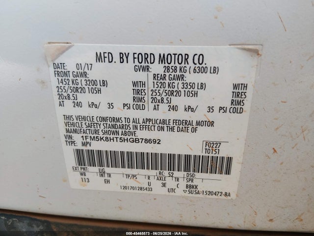 Ford Explorer Platinum 2017 1FM5K8HT5HGB78692 Image 9