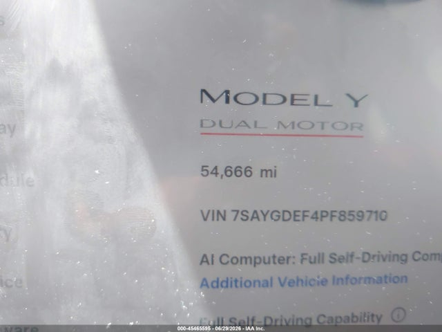 Продажа на аукционе авто 2023 Tesla Model Y Performance Dual Motor All-wheel Drive, vin: 7SAYGDEF4PF859710, номер лота: 45465595
