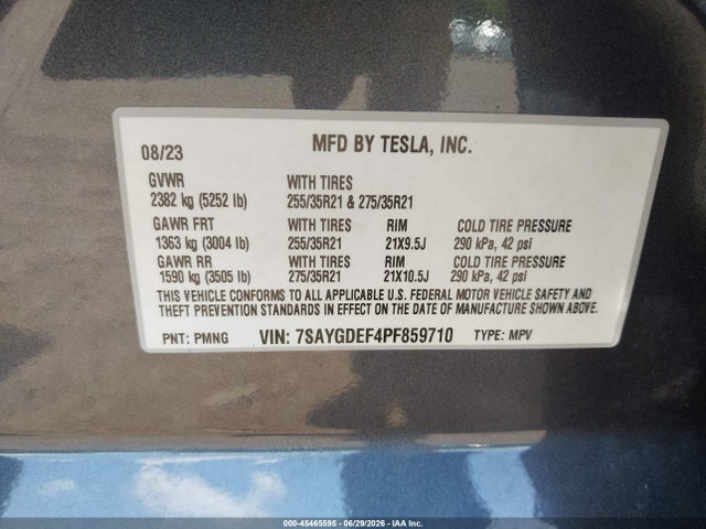 Продажа на аукционе авто 2023 Tesla Model Y Performance Dual Motor All-wheel Drive, vin: 7SAYGDEF4PF859710, номер лота: 45465595