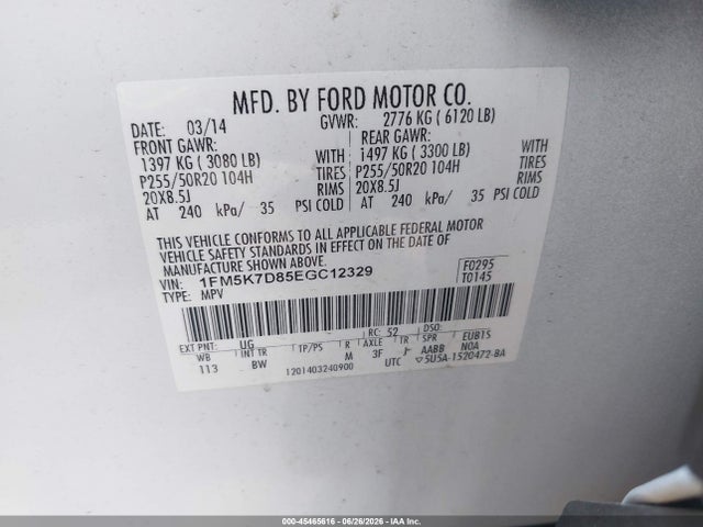Aukcja sprzedaży 2014 Ford Explorer Xlt, vin: 1FM5K7D85EGC12329, numer aukcji: 45465616