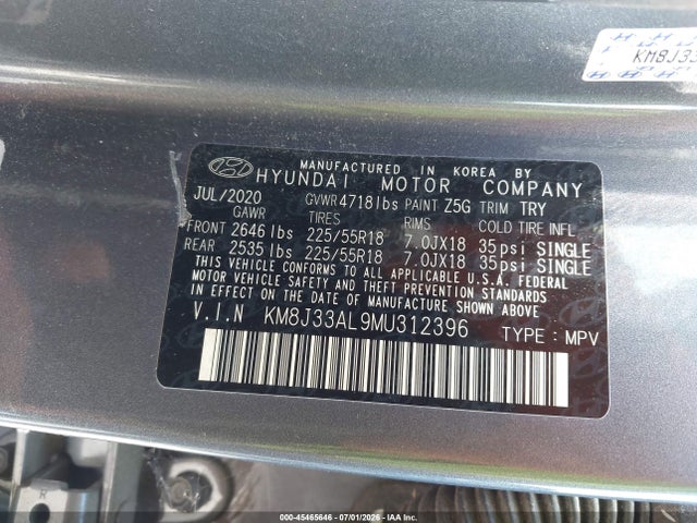 2021 Hyundai Tucson Sel მანქანა იყიდება აუქციონზე, vin: KM8J33AL9MU312396, აუქციონის ნომერი: 45465646