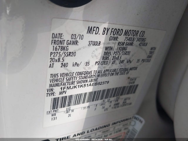 Продажа на аукционе авто 2010 Ford Expedition El Limited, vin: 1FMJK1K51AEB52379, номер лота: 45465664