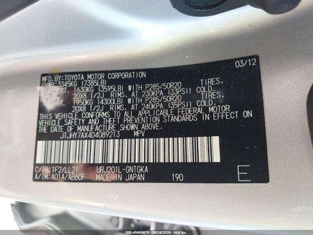 45465679 :رقم المزاد ، JTJHY7AX4D4089213 vin ، 2013 Lexus Lx 570 مزاد بيع