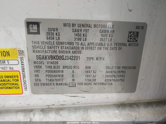 Продажа на аукционе авто 2016 Buick Enclave Leather, vin: 5GAKVBKD8GJ342291, номер лота: 45465709