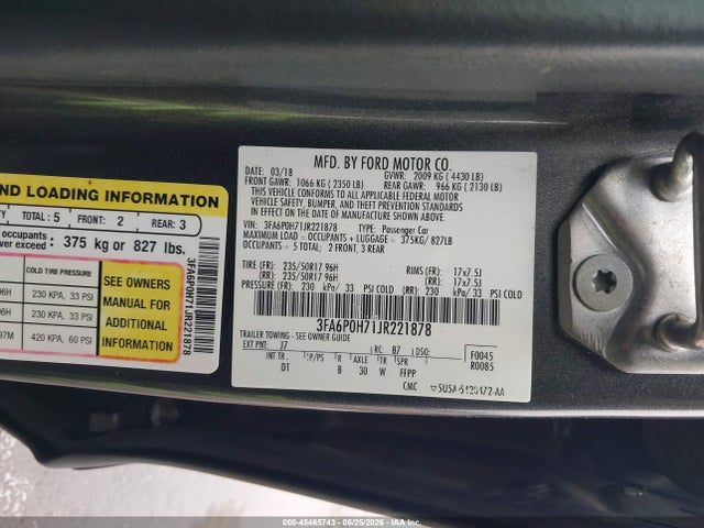 Ford FUSION SE 2018 3FA6P0H71JR221878 Image 9