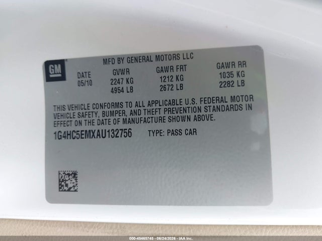 45465745 :رقم المزاد ، 1G4HC5EMXAU132756 vin ، 2010 Buick Lucerne Cxl مزاد بيع