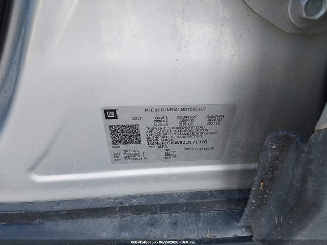 1GNERGKW8JJ171376 Chevrolet Traverse Lt Cloth