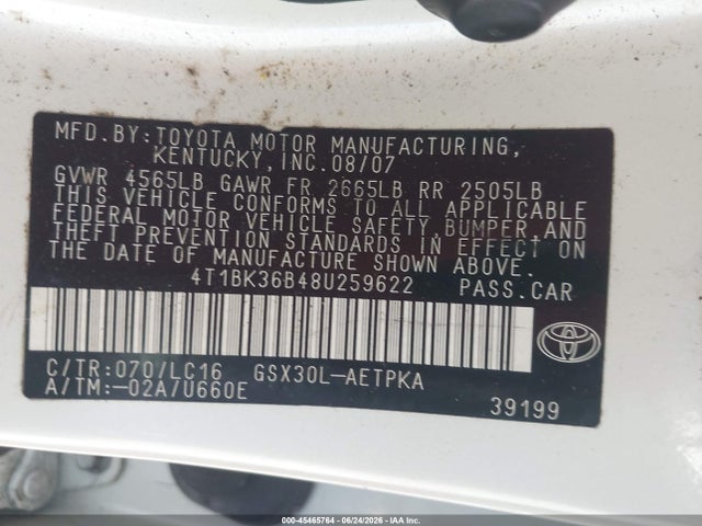 Продажа на аукционе авто 2008 Toyota Avalon Limited, vin: 4T1BK36B48U259622, номер лота: 45465764