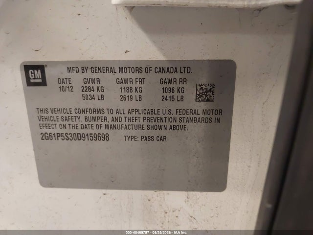 2013 Cadillac Xts Luxury მანქანა იყიდება აუქციონზე, vin: 2G61P5S30D9159698, აუქციონის ნომერი: 45465797