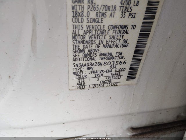 45465818 :رقم المزاد ، 5N3AA08A26N803566 vin ، 2006 Infiniti Qx56 مزاد بيع