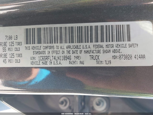 Продажа на аукционе авто 2020 Ram 1500 Rebel  4x4 5'7 Box, vin: 1C6SRFLT4LN118946, номер лота: 45465860