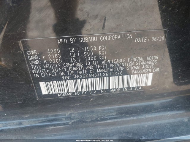 Aukcja sprzedaży 2020 Subaru Impreza Sedan, vin: 4S3GKAB64L3611376, numer aukcji: 45465880