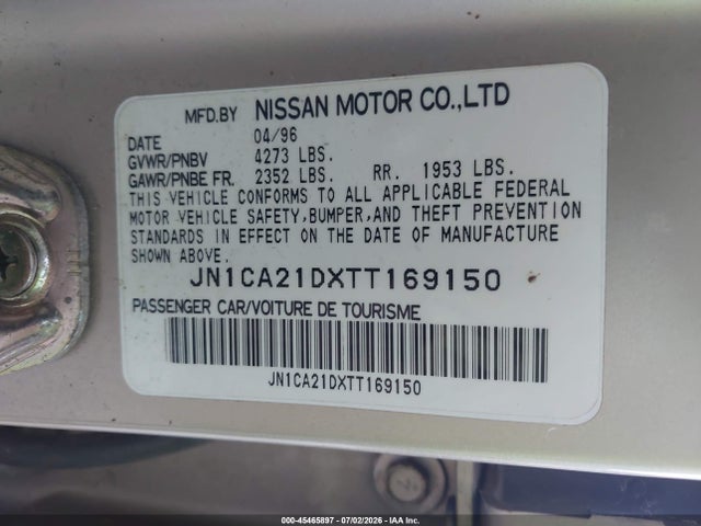 Aukcja sprzedaży 1996 Nissan Maxima Gle/gxe/se, vin: JN1CA21DXTT169150, numer aukcji: 45465897