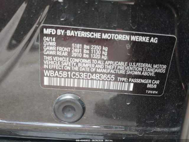 Продажа на аукционе авто 2014 Bmw 535i, vin: WBA5B1C53ED483655, номер лота: 45465932