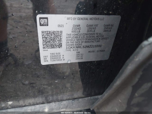 2021 Gmc Acadia Awd Sle მანქანა იყიდება აუქციონზე, vin: 1GKKNRLS2MZ215591, აუქციონის ნომერი: 45465970