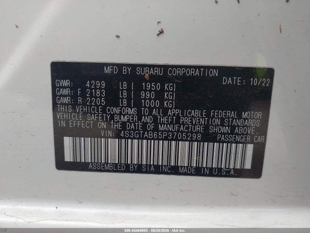 45465993 :رقم المزاد ، 4S3GTAB65P3705298 vin ، 2023 Subaru Impreza Base 5-door مزاد بيع