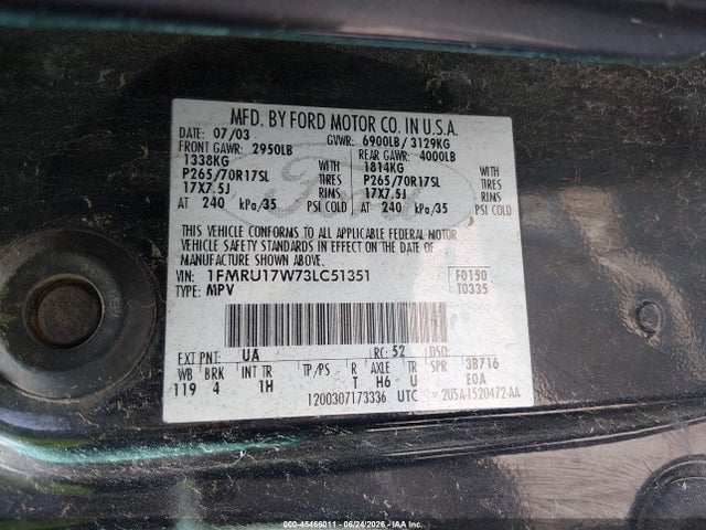 Продаж на аукціоні авто 2003 Ford Expedition Eddie Bauer, vin: 1FMRU17W73LC51351, номер лоту: 45466011