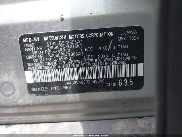 45466024 :رقم المزاد ، JA4J3VA83RZ069880 vin ، 2024 Mitsubishi Outlander Se 2.5 2wd مزاد بيع