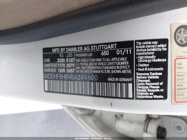 Aukcja sprzedaży 2011 Mercedes-benz E 350 4matic, vin: WDDHF8HB9BA399600, numer aukcji: 45466043