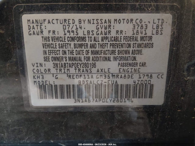 Nissan SENTRA S 2014 3N1AB7AP0EY280196 Image 9