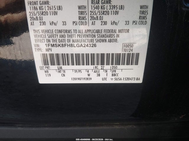 Ford Explorer Limited 2020 1FMSK8FH8LGA24326 Image 9