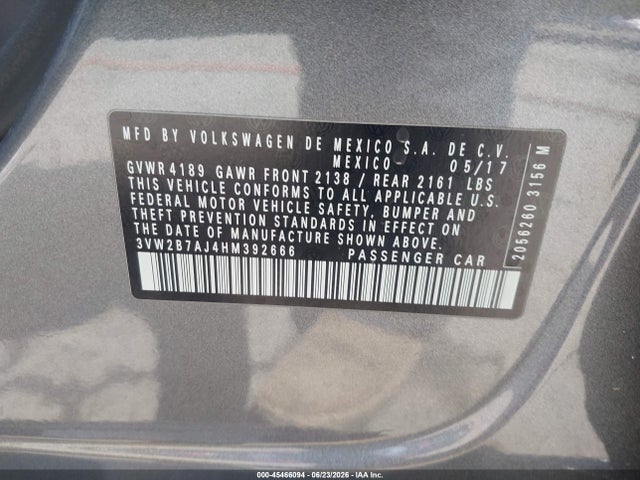 3VW2B7AJ4HM392666 Volkswagen Jetta 1.4t S