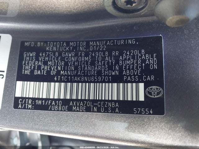 Toyota CAMRY LE 2022 4T1C11AK8NU659701 Image 9