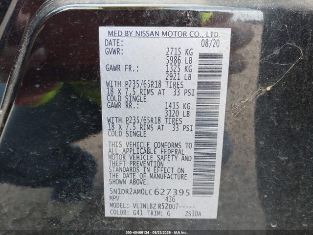 5N1DR2AM0LC627395 Nissan Pathfinder S 4wd