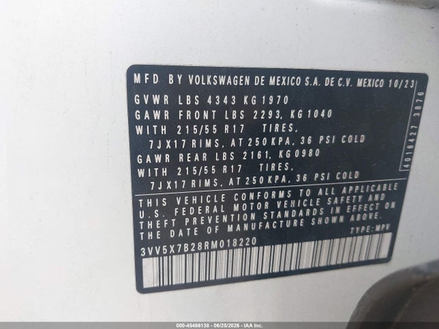 Продаж на аукціоні авто 2024 Volkswagen Taos 1.5t S, vin: 3VV5X7B28RM018220, номер лоту: 45466138