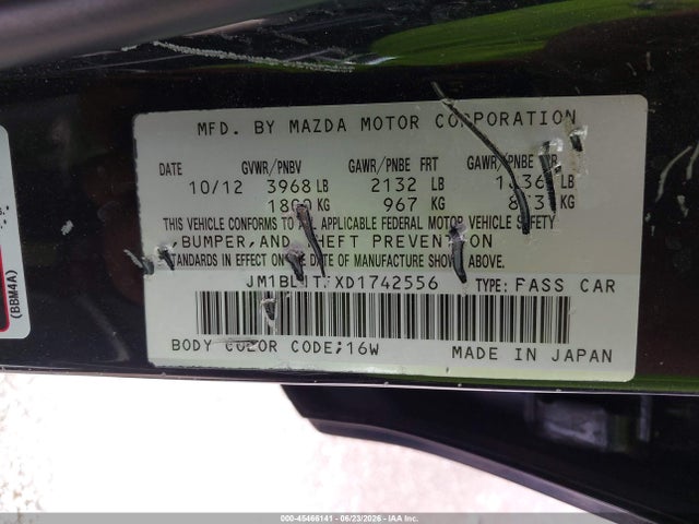Aukcja sprzedaży 2013 Mazda Mazda3 I Sv, vin: JM1BL1TFXD1742556, numer aukcji: 45466141