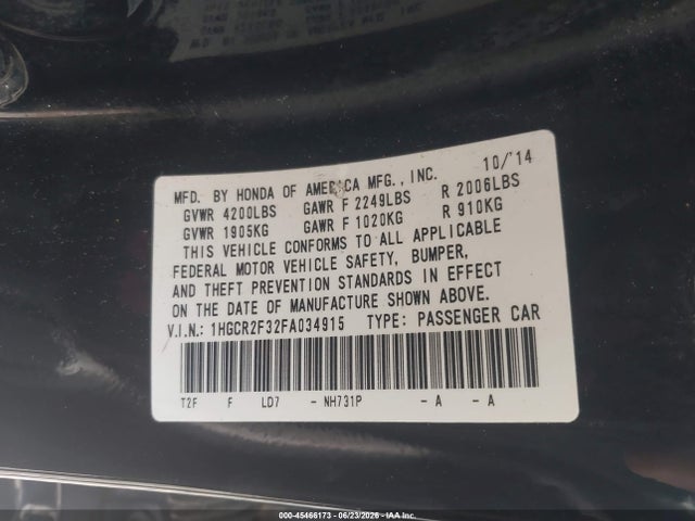 Honda ACCORD LX 2015 1HGCR2F32FA034915 Image 9