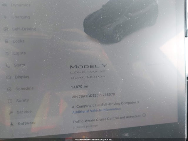 Aukcja sprzedaży 2023 Tesla Model Y Awd/long Range Dual Motor All-wheel Drive, vin: 7SAYGDEE5PF768078, numer aukcji: 45466200