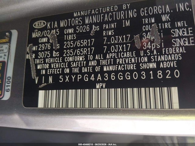 KIA Sorento 2.4l Lx 2016 5XYPG4A36GG031820 Image 9