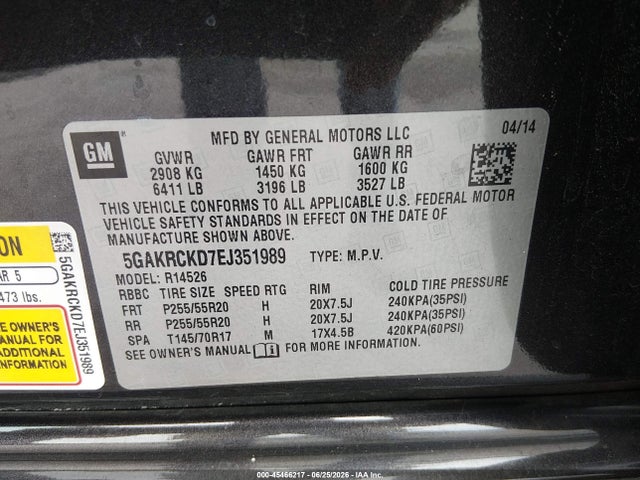 Aukcja sprzedaży 2014 Buick Enclave Premium, vin: 5GAKRCKD7EJ351989, numer aukcji: 45466217