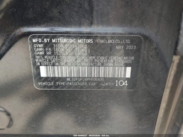 2023 Mitsubishi Mirage G4 Black Edition/es/le მანქანა იყიდება აუქციონზე, vin: ML32FUFJXPHF06435, აუქციონის ნომერი: 45466227