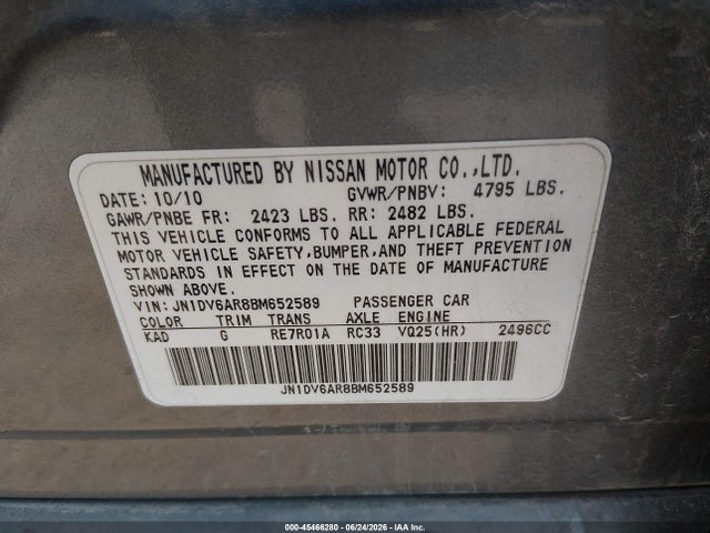 Продаж на аукціоні авто 2011 Infiniti G25x, vin: JN1DV6AR8BM652589, номер лоту: 45466280