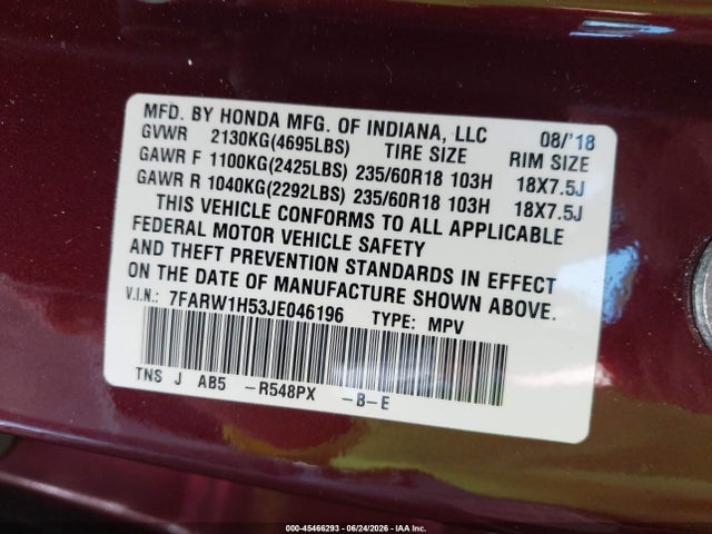 Honda CR-V EX 2018 7FARW1H53JE046196 Image 9