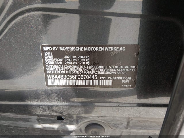 45466301 :رقم المزاد ، WBA4B3C56FD670445 vin ، 2015 Bmw 435i Gran Coupe Xdrive مزاد بيع
