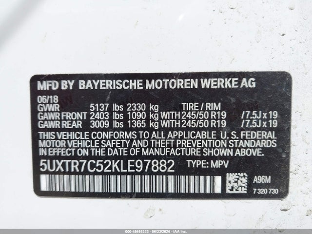Продажа на аукционе авто 2019 Bmw X3 Sdrive30i, vin: 5UXTR7C52KLE97882, номер лота: 45466322