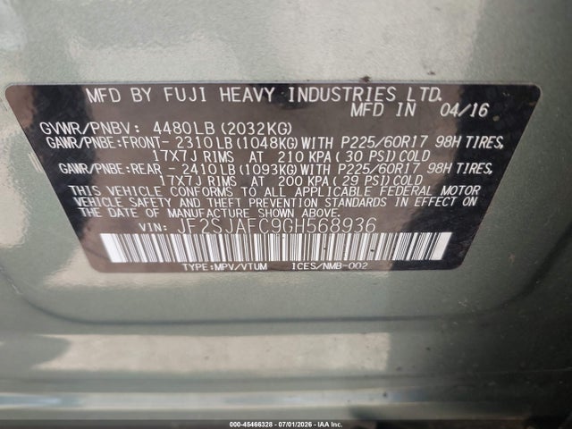 Subaru Forester 2.5i Premium 2016 JF2SJAFC9GH568936 Image 9